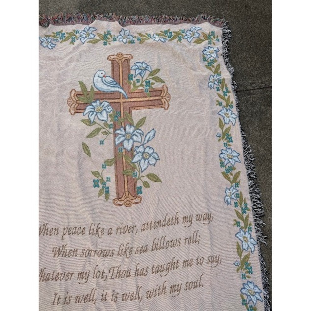 Christian Hymn It Is Well With My Soul Woven Tapestry Throw Blanket Cream Floral - Picture 3 of 7